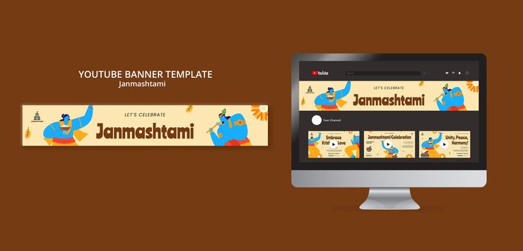 Kostenlose PSD youtube-banner-vorlage für die janmashtami-feier