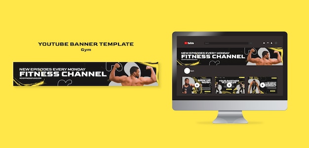 Kostenlose PSD youtube-banner-vorlage für fitness-training