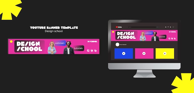 Youtube-banner-vorlage für grafikdesign-schule und -klassen