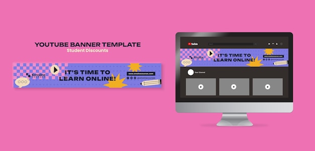 Kostenlose PSD youtube-banner-vorlage für online-kurse von schülern