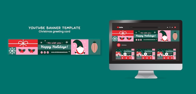 Kostenlose PSD youtube-banner-vorlage für weihnachtsgrußkarten