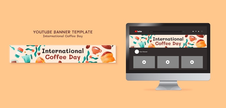 Kostenlose PSD youtube-banner zum internationalen kaffeetag