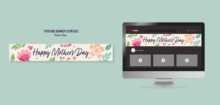 Kostenlose PSD youtube-banner zum muttertag in aquarellfarben