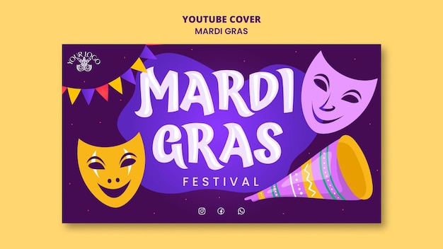 Kostenlose PSD youtube-cover der mardi gras-feier