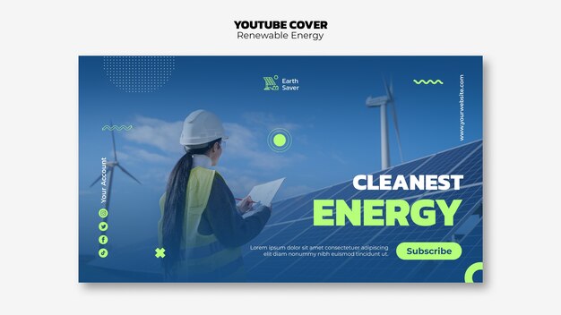 Youtube-Cover für erneuerbare Energien im flachen Design