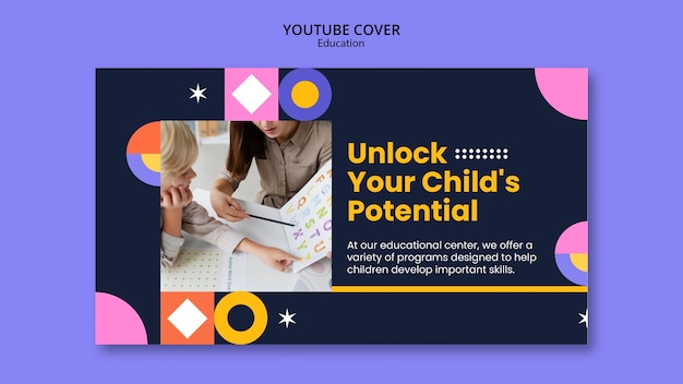 Kostenlose PSD youtube-cover für flaches design-bildungskonzept