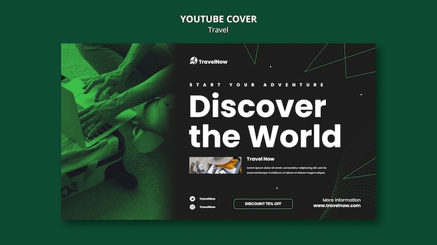 Kostenlose PSD youtube-cover für reiseabenteuer im flachen design