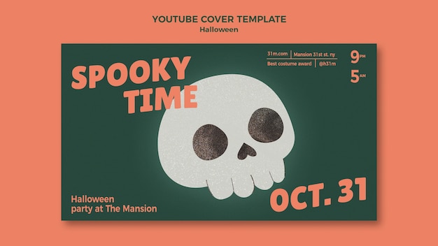 Kostenlose PSD youtube-cover mit fröhlichem halloween-schädel