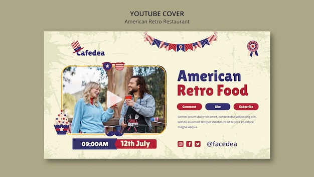 Kostenlose PSD youtube-cover-vorlage für amerikanisches retro-restaurant