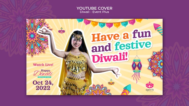 Kostenlose PSD youtube-cover-vorlage für das diwali-festival