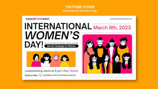 Youtube-cover-vorlage für den frauentag im flachen design