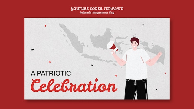 Kostenlose PSD youtube-cover-vorlage für den unabhängigkeitstag indonesiens