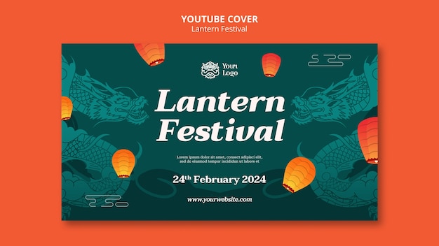 Kostenlose PSD youtube-cover-vorlage für die feier des laternenfestivals