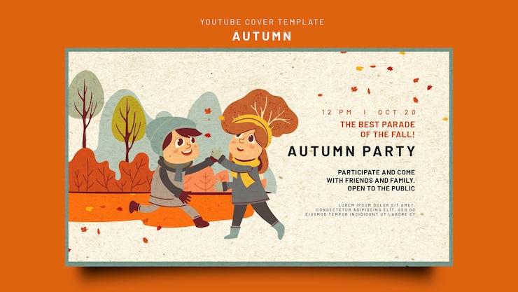 Kostenlose PSD youtube-cover-vorlage für die herbstfeier
