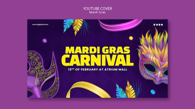 Kostenlose PSD youtube-cover-vorlage für die mardi gras-feier