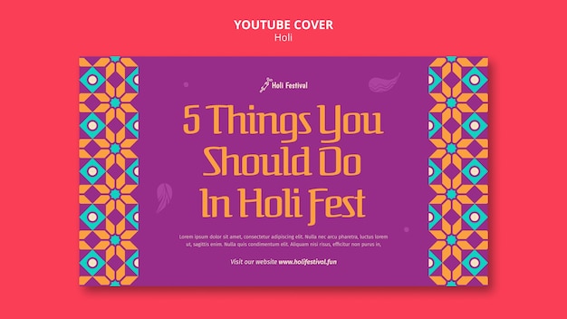 Kostenlose PSD youtube-cover-vorlage für feierlichkeiten zum holi-festival