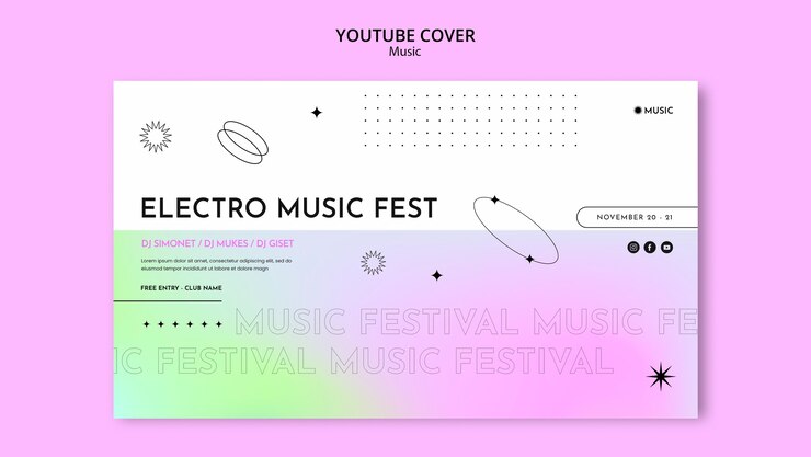 Kostenlose PSD youtube-cover-vorlage für gradient music festival
