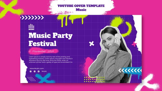 YouTube-Cover-Vorlage für Musikveranstaltungen mit Sprühfarbeneffekt