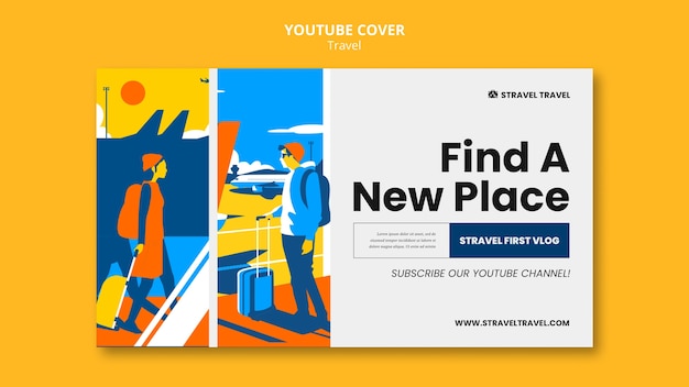 Youtube-cover-vorlage für reisen im flachen design