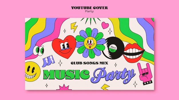Kostenlose PSD youtube-cover-vorlage für retro-musikpartys