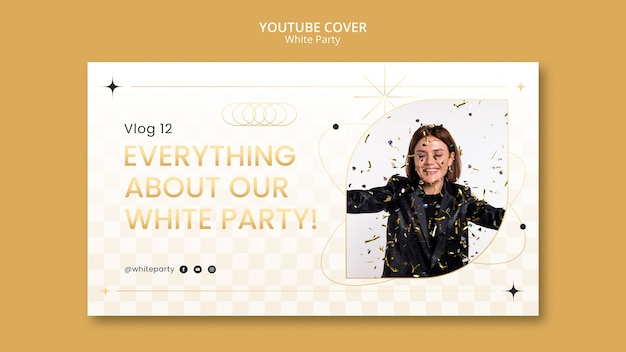 Kostenlose PSD youtube-cover-vorlage für weiße partys mit goldenem design