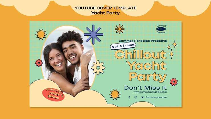 Kostenlose PSD youtube-cover-vorlage für yachtpartys