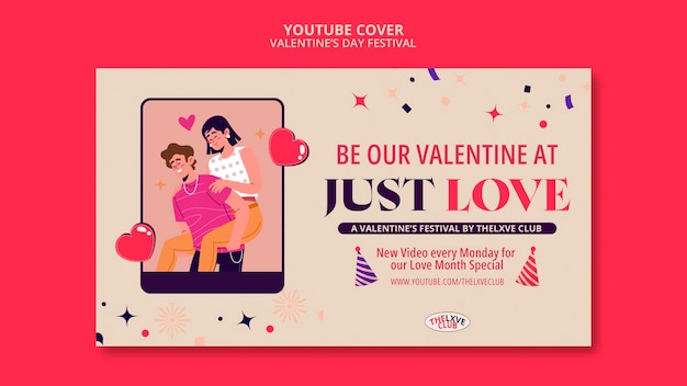 Kostenlose PSD youtube-cover-vorlage zur feier des valentinstags