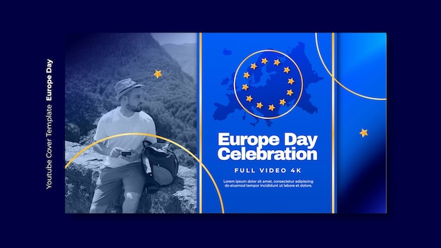Kostenlose PSD youtube-cover zum europäischen tag mit farbverlauf