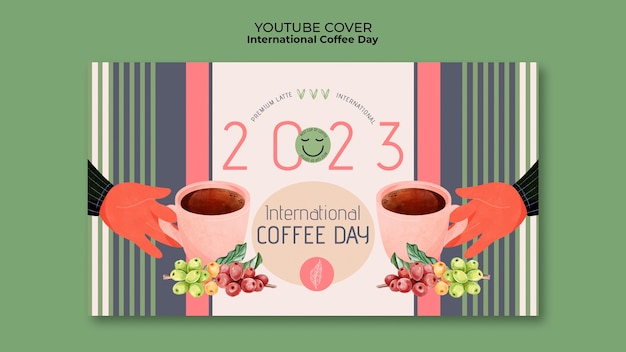 Kostenlose PSD youtube-cover zum internationalen kaffeetag