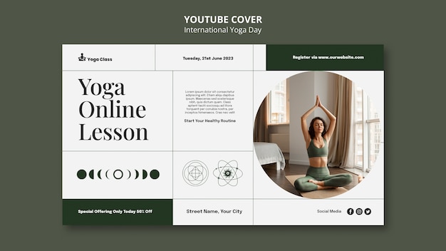 Kostenlose PSD youtube-cover zum internationalen yoga-tag