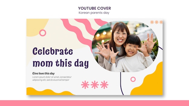 Kostenlose PSD youtube-cover zum koreanischen elterntag im flachen design