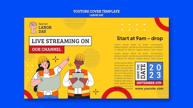 Kostenlose PSD youtube-cover zum labor day im flachen design