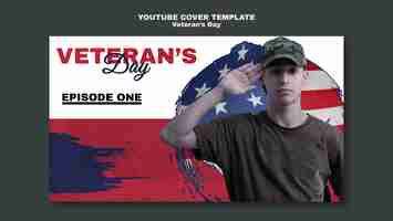 Kostenlose PSD youtube-cover zum veteranentag im flachen design