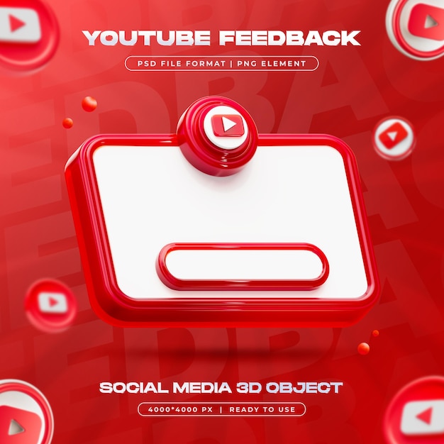 Youtube-Feedback-Schaltfläche Isolierte soziale Medien 3D-Rendering