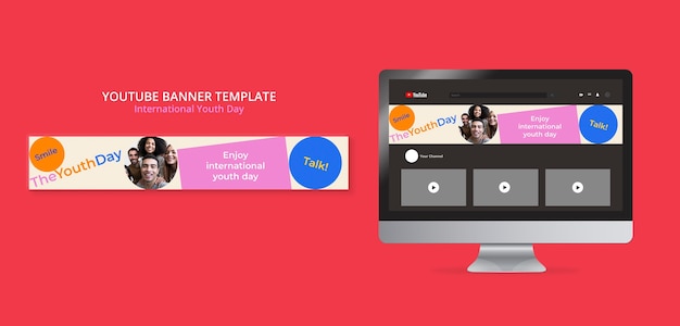Kostenlose PSD youtube-kanalkunstvorlage zum internationalen jugendtag