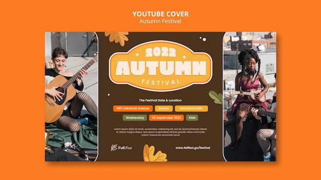 Kostenlose PSD youtube-thumbnail-vorlage für den herbst im flachen design