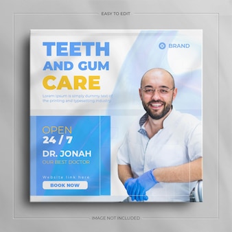 Zahnarzt-gesundheits-social-media-banner und quadratisches flyer-design.