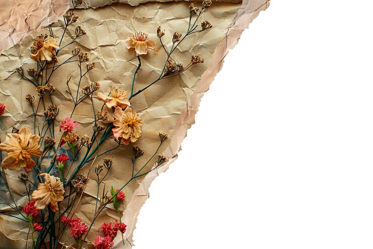 Zerrissenes Papier mit isolierten Blumen
