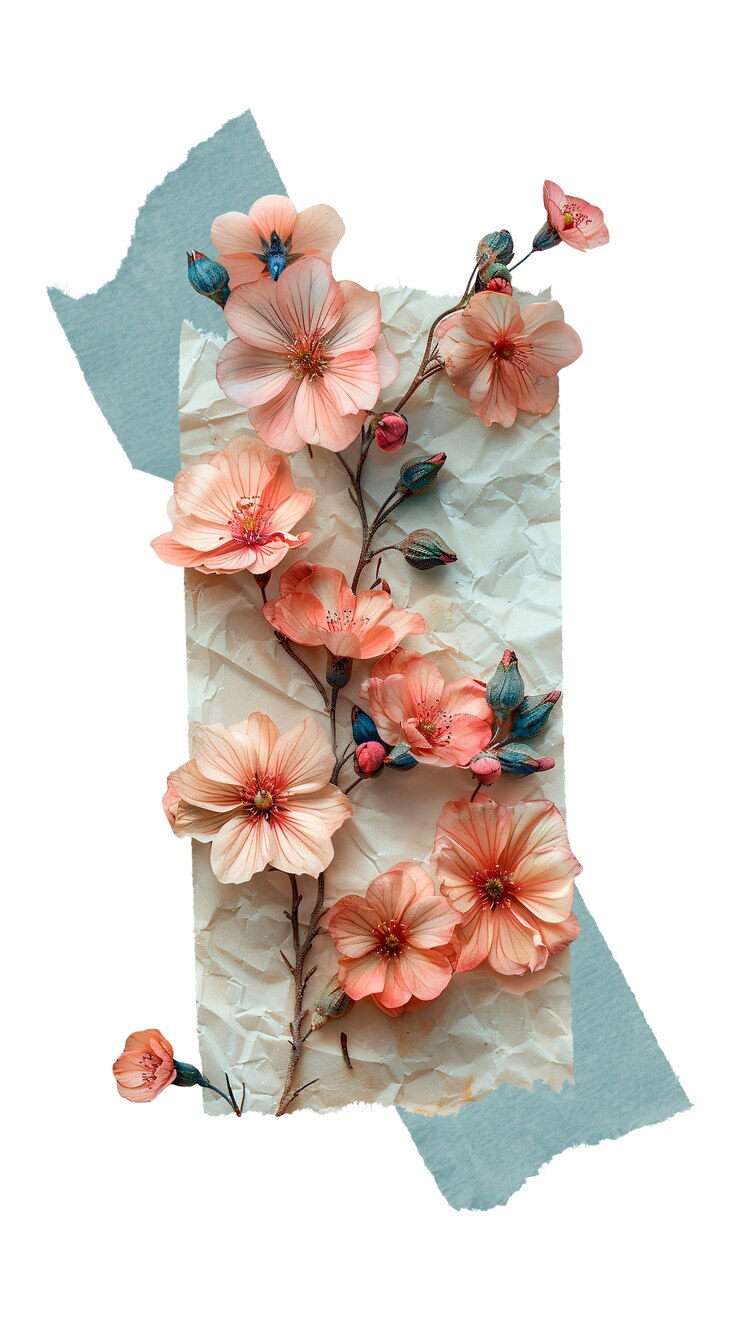 Zerrissenes Papier mit isolierten Blumen