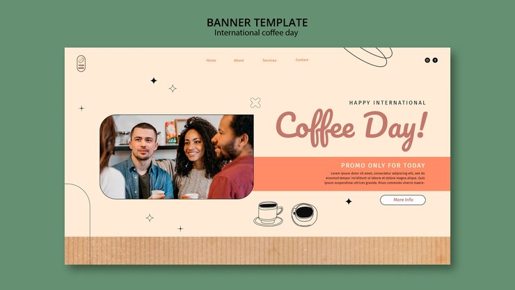 Kostenlose PSD zielseitenvorlage für den internationalen kaffeetag