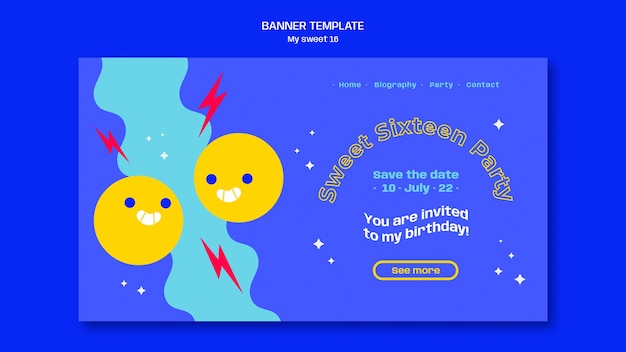 Kostenlose PSD zielseitenvorlage für feierlichkeiten zum 16. geburtstag