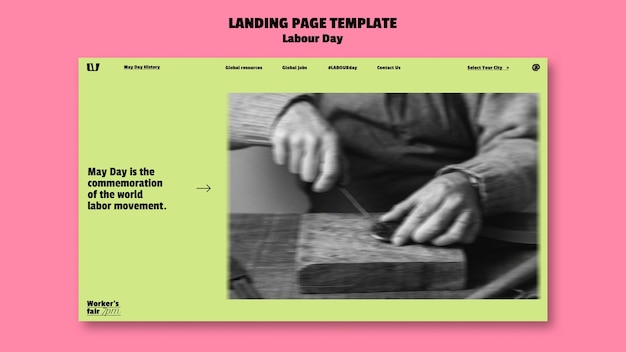 Kostenlose PSD zielseitenvorlage für feierlichkeiten zum tag der arbeit