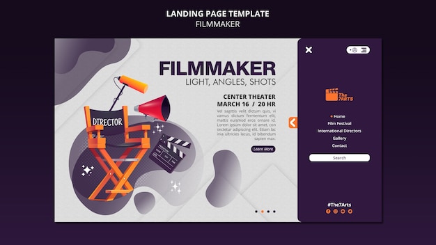 Kostenlose PSD zielseitenvorlage für filmemacherkurse mit ausrüstung