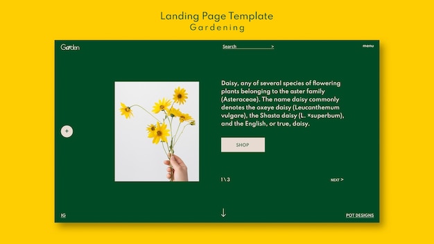 Kostenlose PSD zielseitenvorlage für gartengeschäfte mit blumen