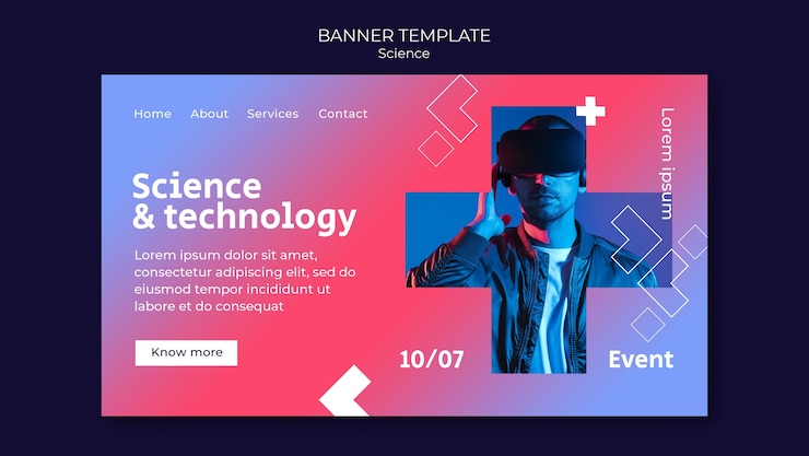 Kostenlose PSD zielseitenvorlage für wissenschaft und virtuelle realität