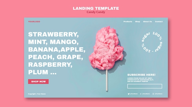 Zuckerwatte auf stick landing page web-vorlage