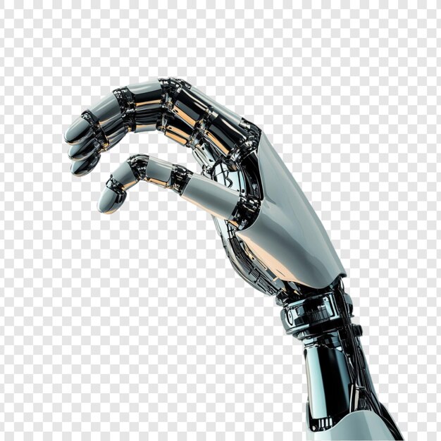 Zukunftsorientierte Roboterhand, die Chrom und Stahl erreicht