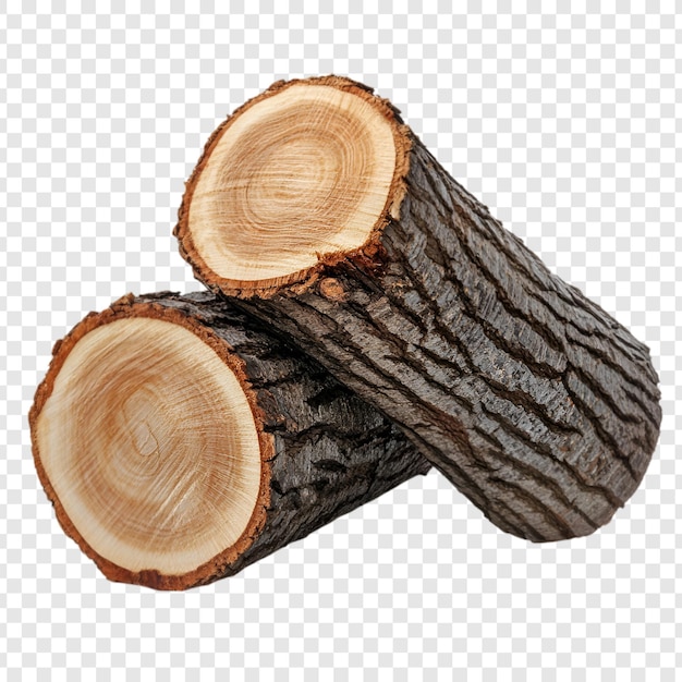 Zwei gesägte Holzstämme, isoliert auf weißem Hintergrund, detaillierte Nahaufnahme