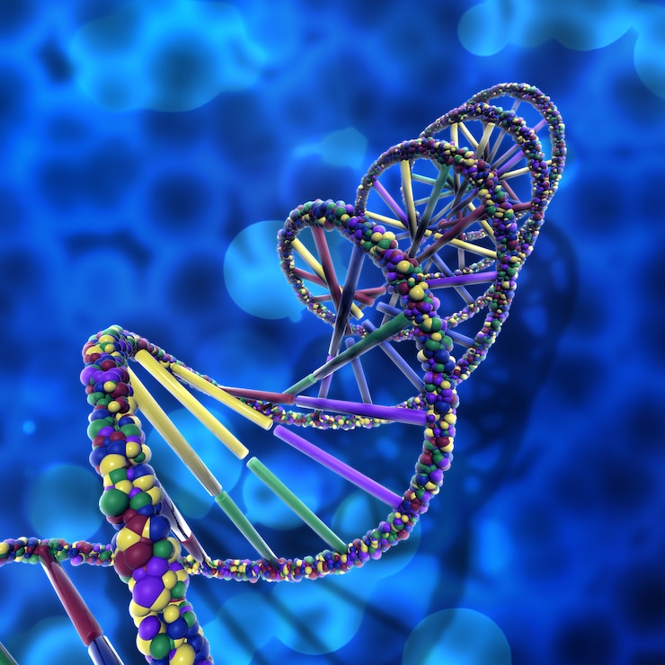 Gratis Foto 3d render of a medical background with dna strands