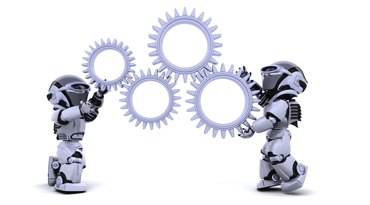Gratis Foto 3d render of robots with transmission wheels